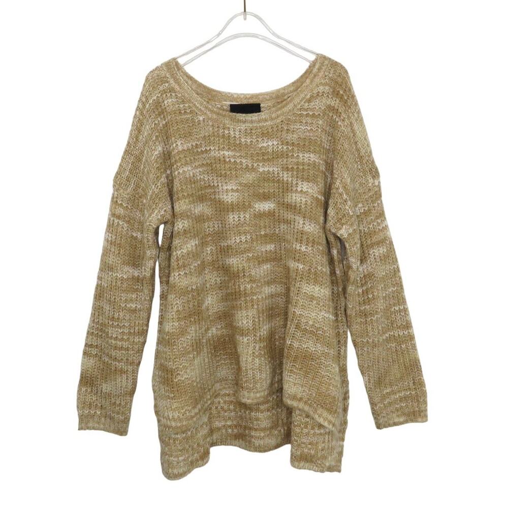Anthropologie Harlowe & Graham Tan Crewneck High Low Knit Sweater Medium